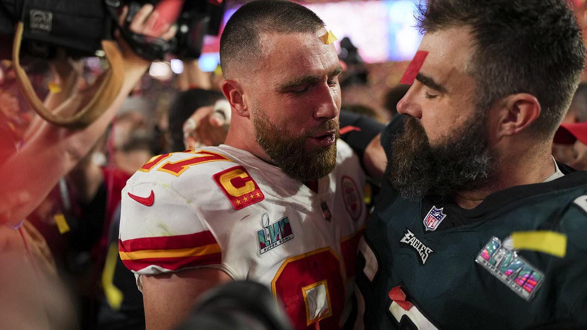 taylor-alert-–-jason-kelce-represents-his-and-brother-travis’-high-school,-cleveland-heights,-ahead-of-eagles-and-chiefs’-super-bowl-rematch,-as-the-philly-center-rocks-a-varsity-jacket-and-his-signature-flipflops!